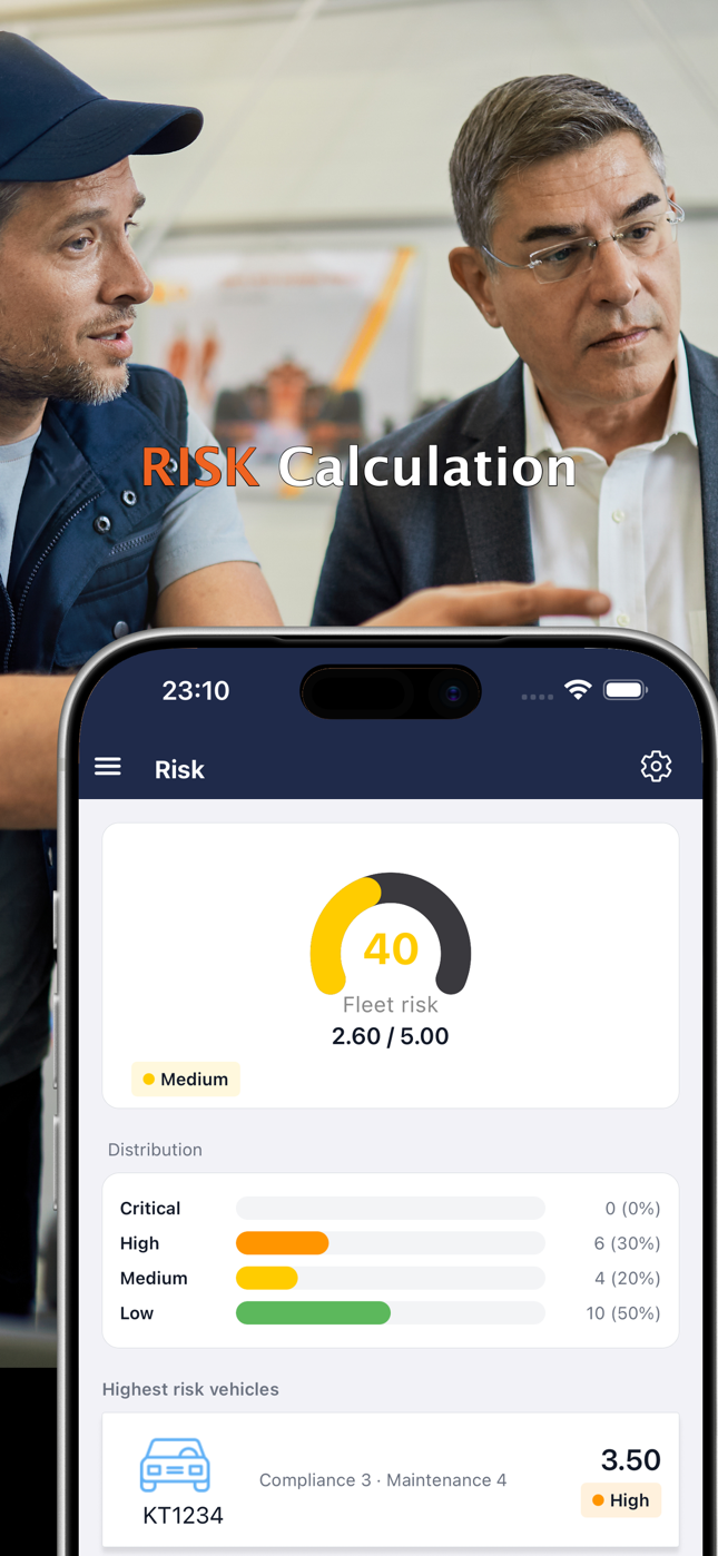 Informe de riesgo de la flota con distribución y vehículos de mayor riesgo